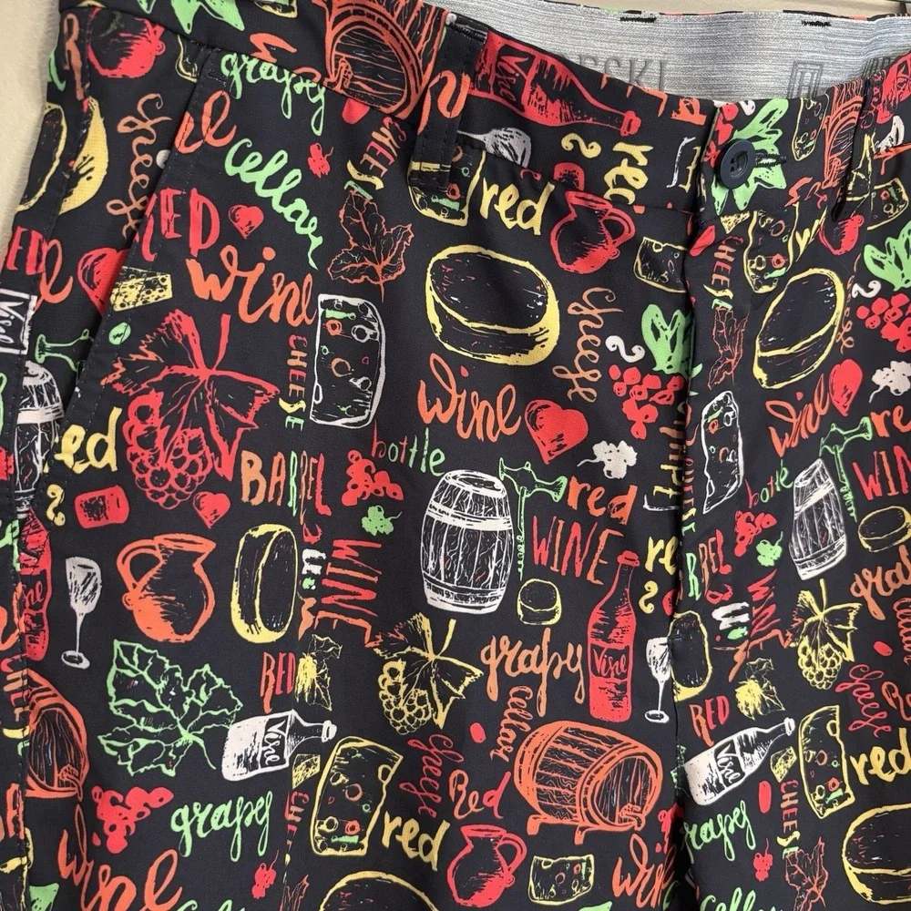 HRESKI Men's Crazy Golf Shorts Wine & Cheese Theme Size‎ 34 Inseam 9.5
